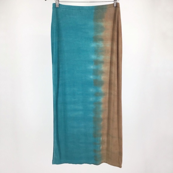 Laila Jayde Teal & Brown Slitted Maxi Skirt, Small - Picture 13 of 16